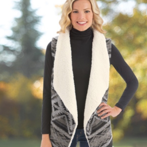 Mossimo Target cowichan tapestry faux fur gray sweater vest south western M - Picture 1 of 9